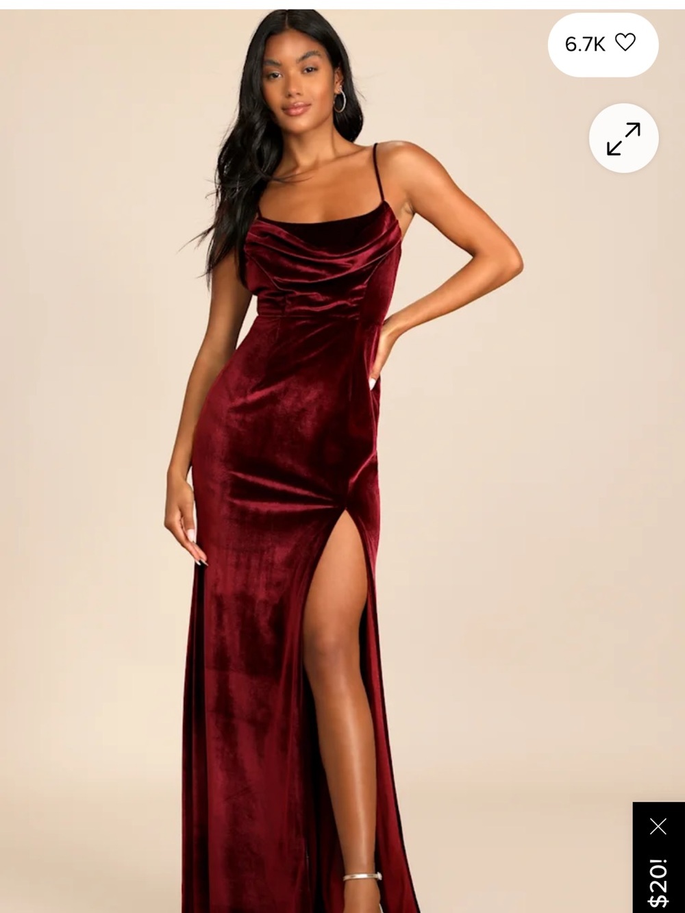 Lulu’s stretch velvet evening gown burgundy wine red medium - Picture 9 of 9